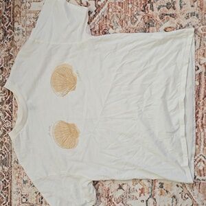 H&M Divided Shell Print White Cotton Oversized T-Shirt Size Small